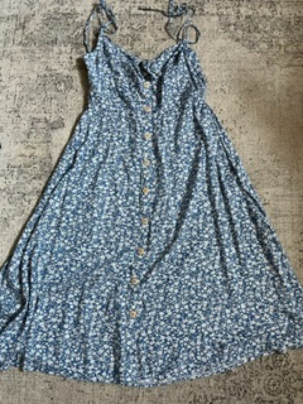 🧡 3/15 Blush BJ Blue Floral Midi Dress Spaghetti Straps Button Down Women's S